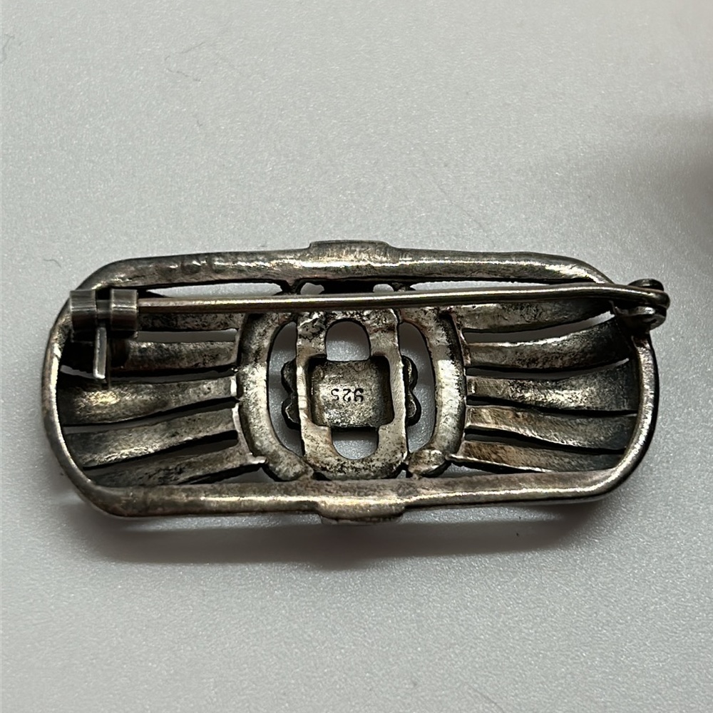 Art Deco Sterling Silver Marcasite Brooch Pin - Picture 4 of 8